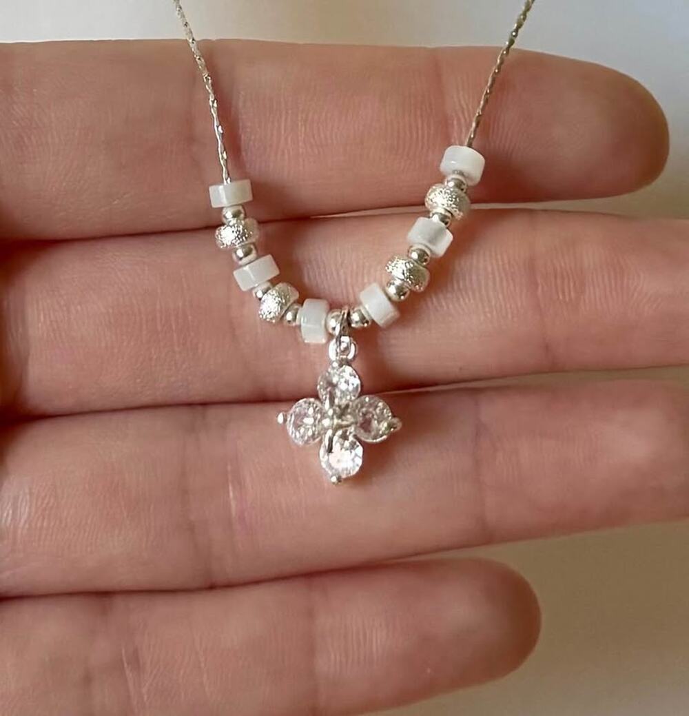 Tarnish Free Dainty White Flower Beaded Necklace